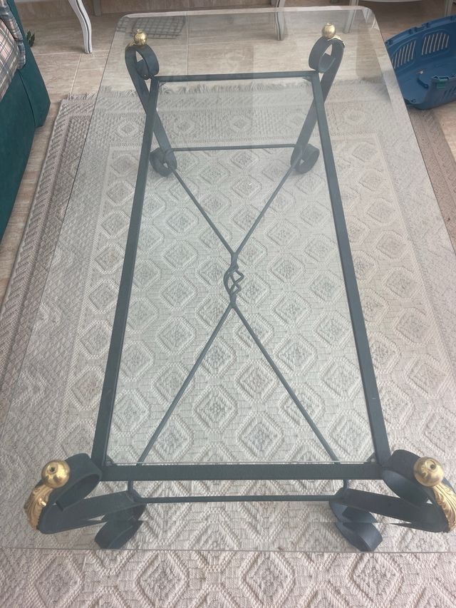 Mesa de centro cristal y metal