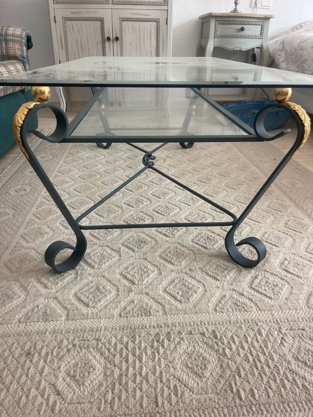 Mesa de centro cristal y metal