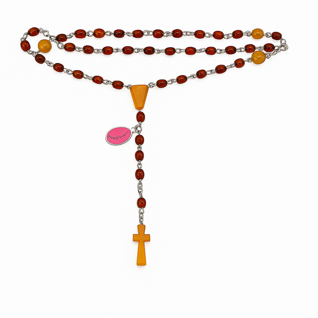 Rosario de Plata con Cuentas Marrones