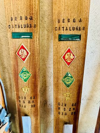 Esquís Militares Antiguos de Madera - Antigüedades