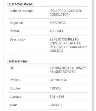 RETROVISORCON NUEVO PARA SEAT LEÓN IZQUIERDO 