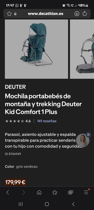 Silla portabebés Deuter súper cómoda para ambos