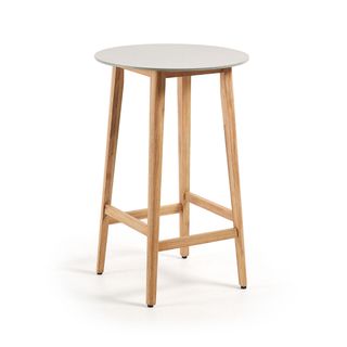 Tavolo rotondo alto 70cm in legno e cemento