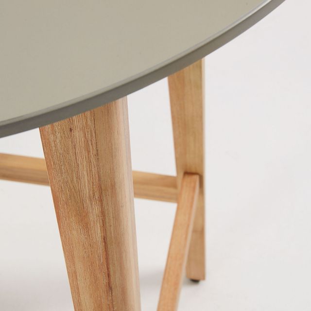 Tavolo rotondo alto 70cm in legno e cemento