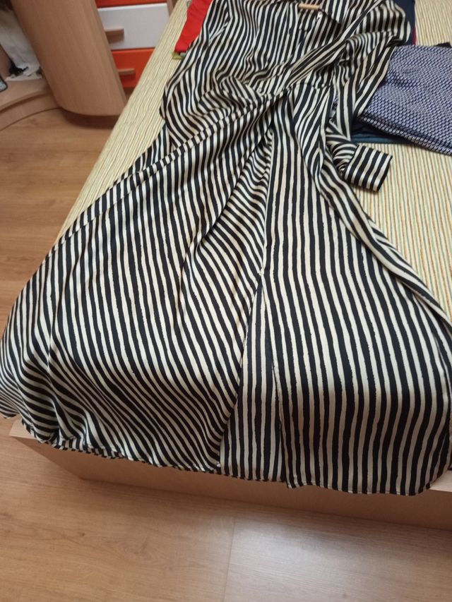 Vestido Mango Rayas Seda Manga Larga