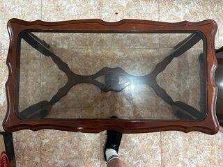 Mesa de centro y auxiliar madera y cristal