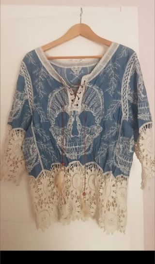 Casaca Boho Estampada Calavera NUEVO