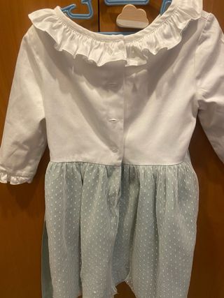 Vestido ceremonia verde agua y blanco T5