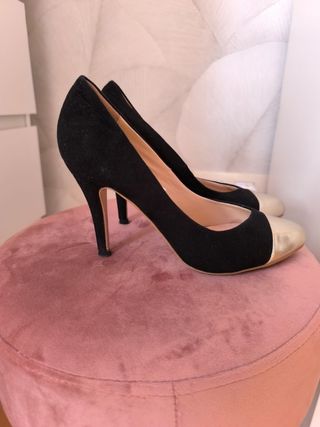 Zapatos de Salón Negros y Dorados Talla 37