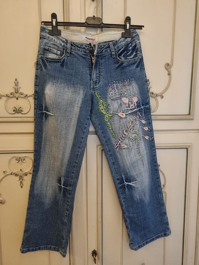 Jeans donna vita alta ricamati. Vintage anni 90