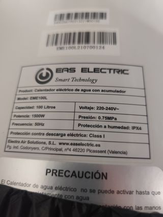 Resistencia y sistema eléctrico termo EAS ELECTRIC