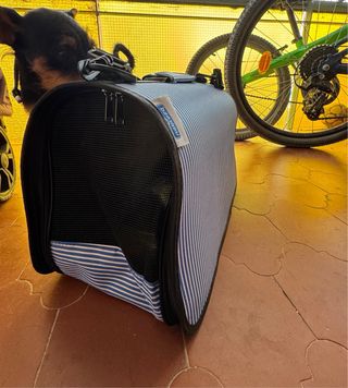 Bolso Transportín Perros Rayas Azul y Blanco