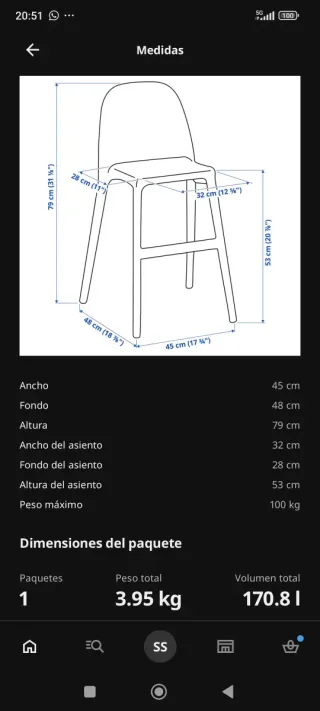 Silla alta taburete niños Ikea Urban blanca