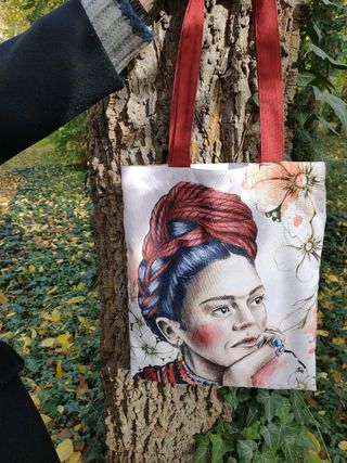 Bolso Tote Ilustrado Hecho a Mano poliéster 100%