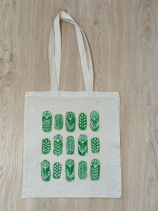 Bolso Tote Pintado a Mano Flores Verdes