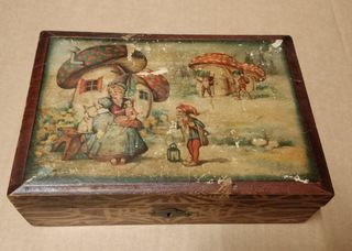 Antigua caja costurero-joyero decorada