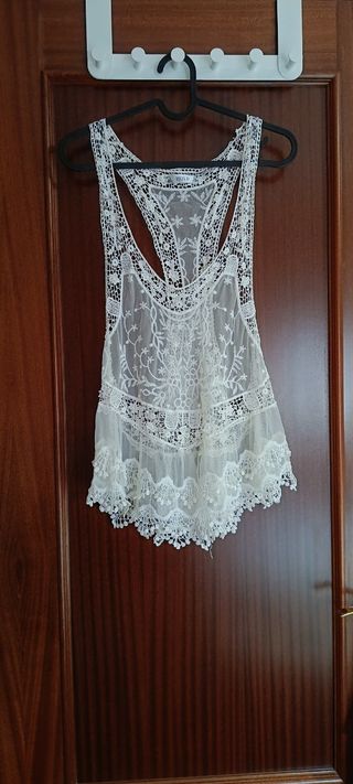 Camiseta de mujer de encaje blanco 