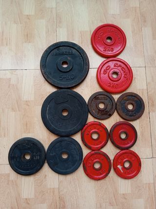 Discos de gimnasio 5 kg, 2 kg y 1 kg
