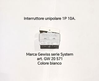 Interruttore unipolare Gewiss 1P 10A. art. 20 571