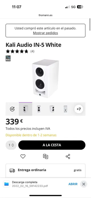 Altavoces Kali Audio IN-5 Blancos