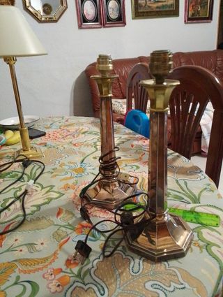 Set 2 Stands de Lámpara Dorados Vintage