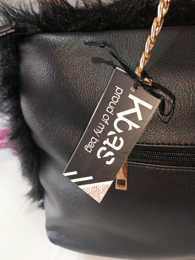 Borsa donna nera KBAS con dettagli in pelliccia