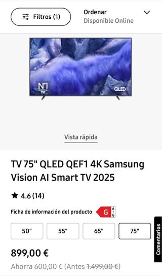 Samsung 75 QLED QUEFI 4K Vision AI Smart TV