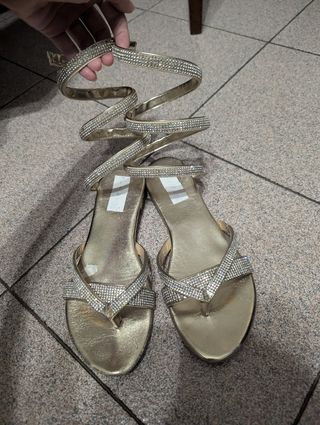 Sandali schiava infradito dorati con strass