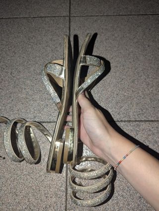 Sandali schiava infradito dorati con strass