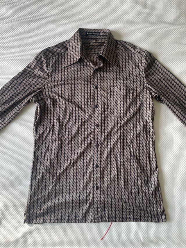 Camisa Punto Blanco Marrón Talla L