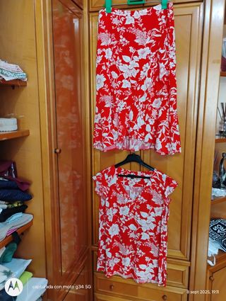 Conjunto Carroll floral rojo talla XL