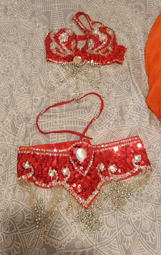Conjunto Danza Vientre Rojo y Plateado