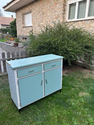 Mueble Cocina Vintage Teal y Blanco