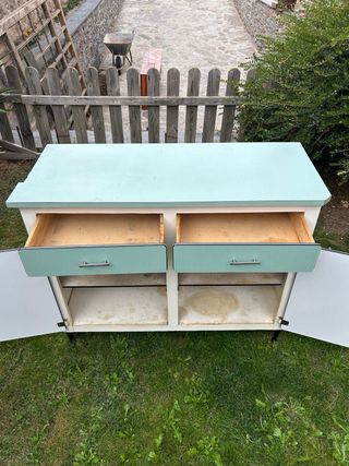 Mueble Cocina Vintage Teal y Blanco