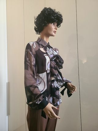 Camicia Seta Marrone Viola