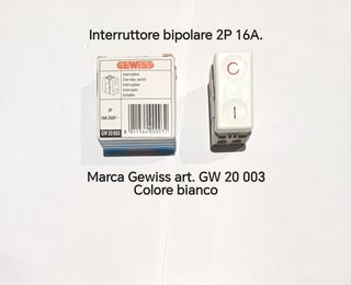Interruttore Bipolare Gewiss 2P 16A GW 20 003