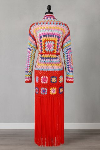 Kimono Crochet Rojo Multicolor Talla Única