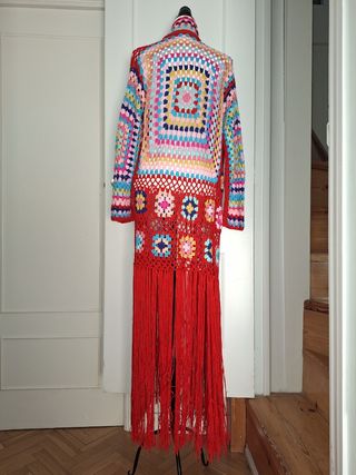 Kimono Crochet Rojo Multicolor Talla Única