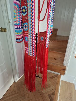Kimono Crochet Rojo Multicolor Talla Única