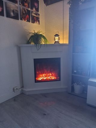 Chimenea rincón eléctrica decorativa blanca
