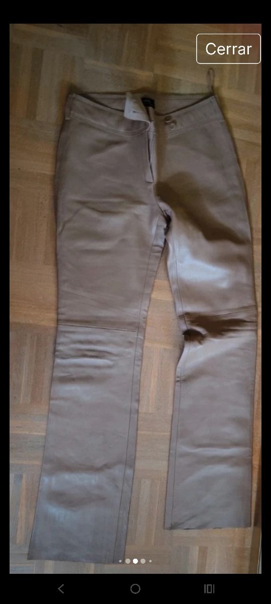 Pantalón efecto piel Mango beige