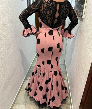 Vestido Flamenca Guadalupe Lunares Rosa Negro