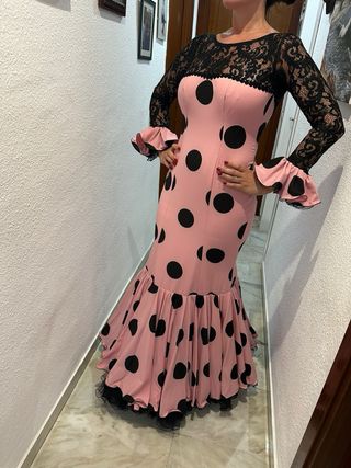 Vestido Flamenca Guadalupe Lunares Rosa Negro