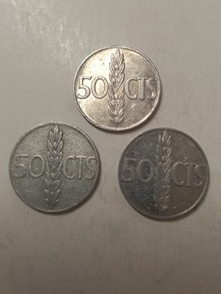3 Monedas 50 Céntimos Franco 1966