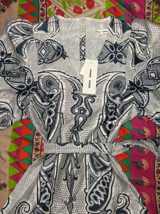 Vestido estampado azul y blanco talla S