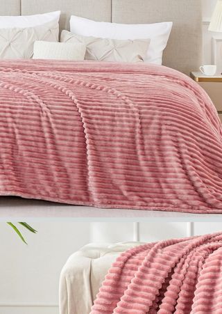 Manta terciopelo rosa tacto peluche