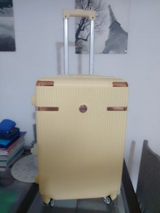 Maleta beige con detalles dorados