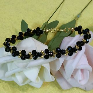 Conjunto Pulsera y Pendientes Cristal Negro y Dora