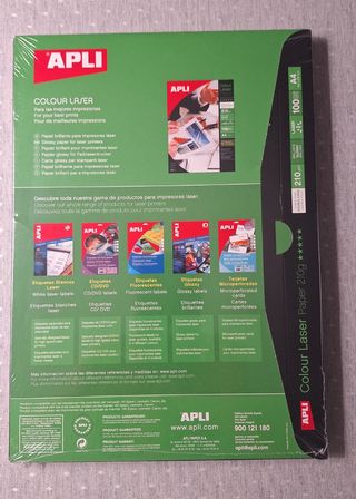 Papel Apli Color Laser 210g A4 100 Hojas