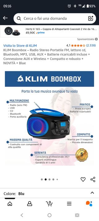 Radio CD Portatile KLIM FM Lettore CD